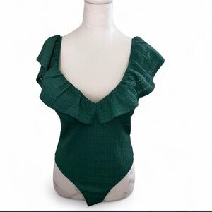 Francesca's Collections Deep Green Ruffle Bodysuit